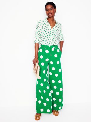Wide Leg Trousers-Rich Emerald. Abstract Dot