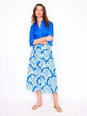 Verity Linen Midi Skirt-Cerulean Blue. Blossomy