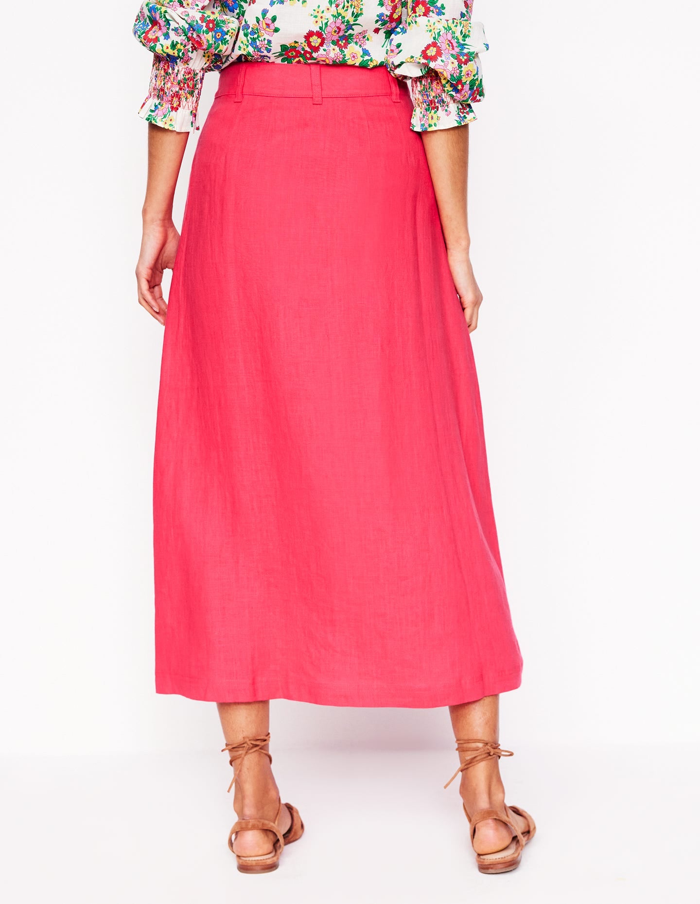 Thomasina Linen Midi Skirt-Camelia Pink - Image 3