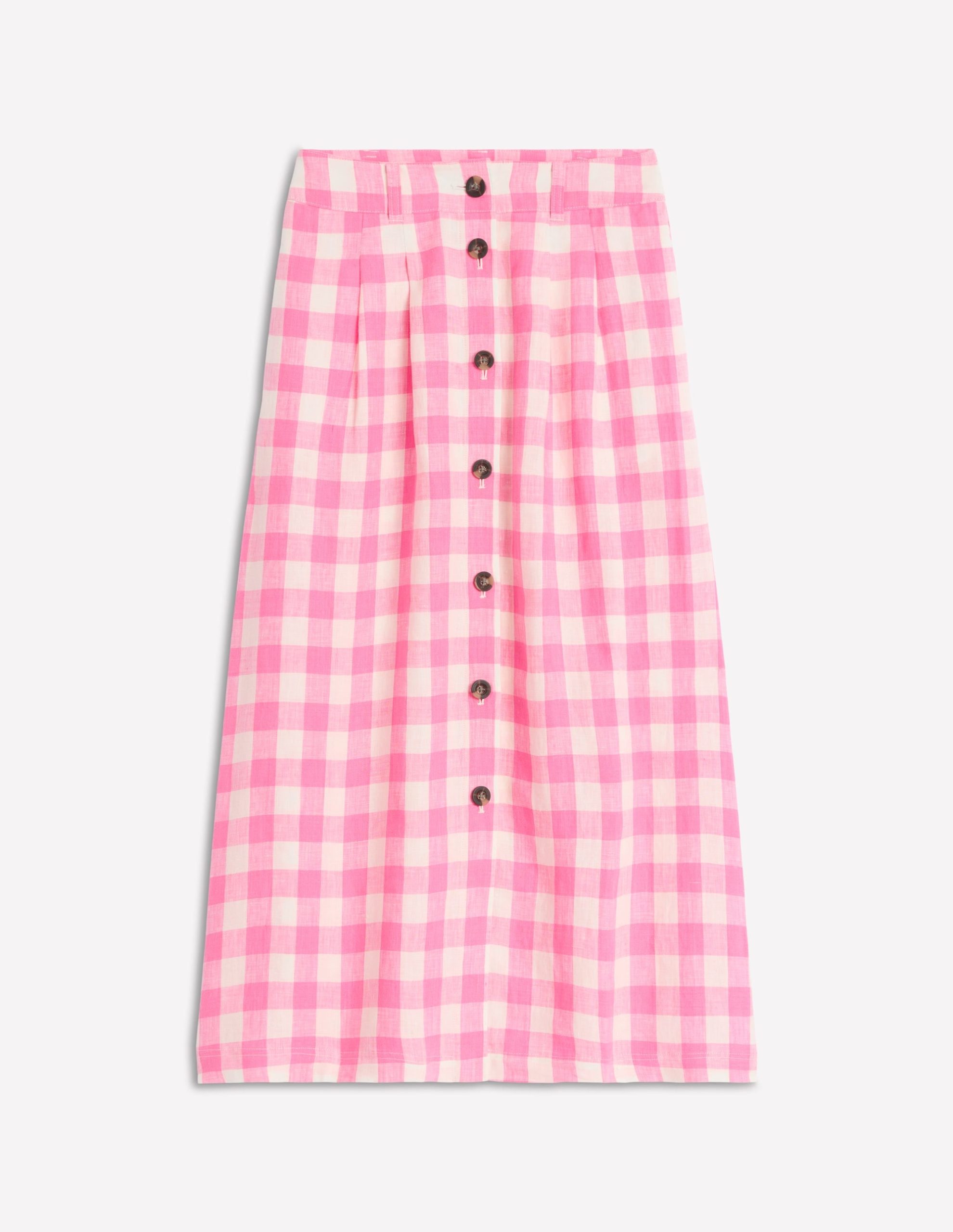 Thomasina Linen Midi Skirt-Pink Gingham - Image 6