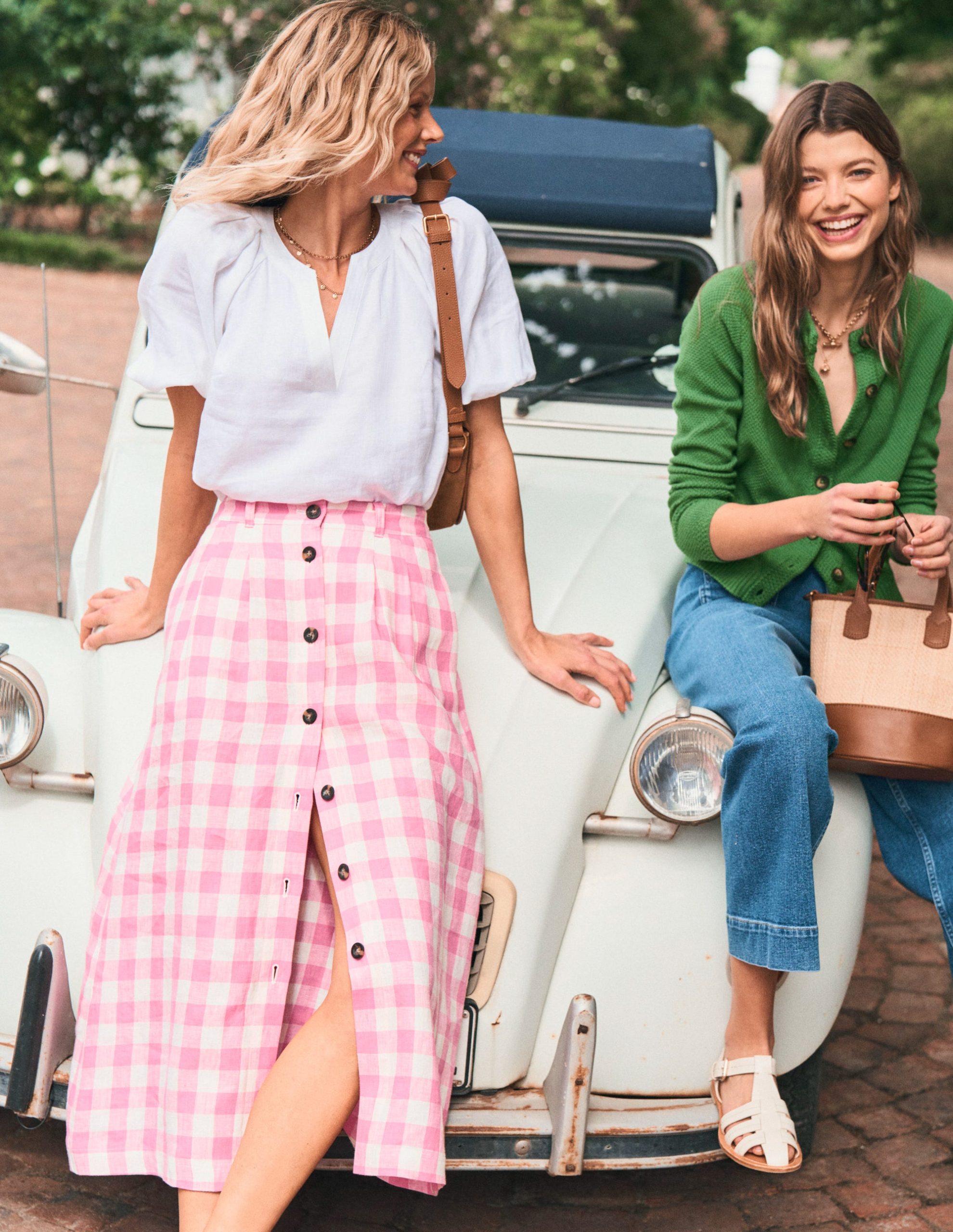Thomasina Linen Midi Skirt-Pink Gingham - Image 2