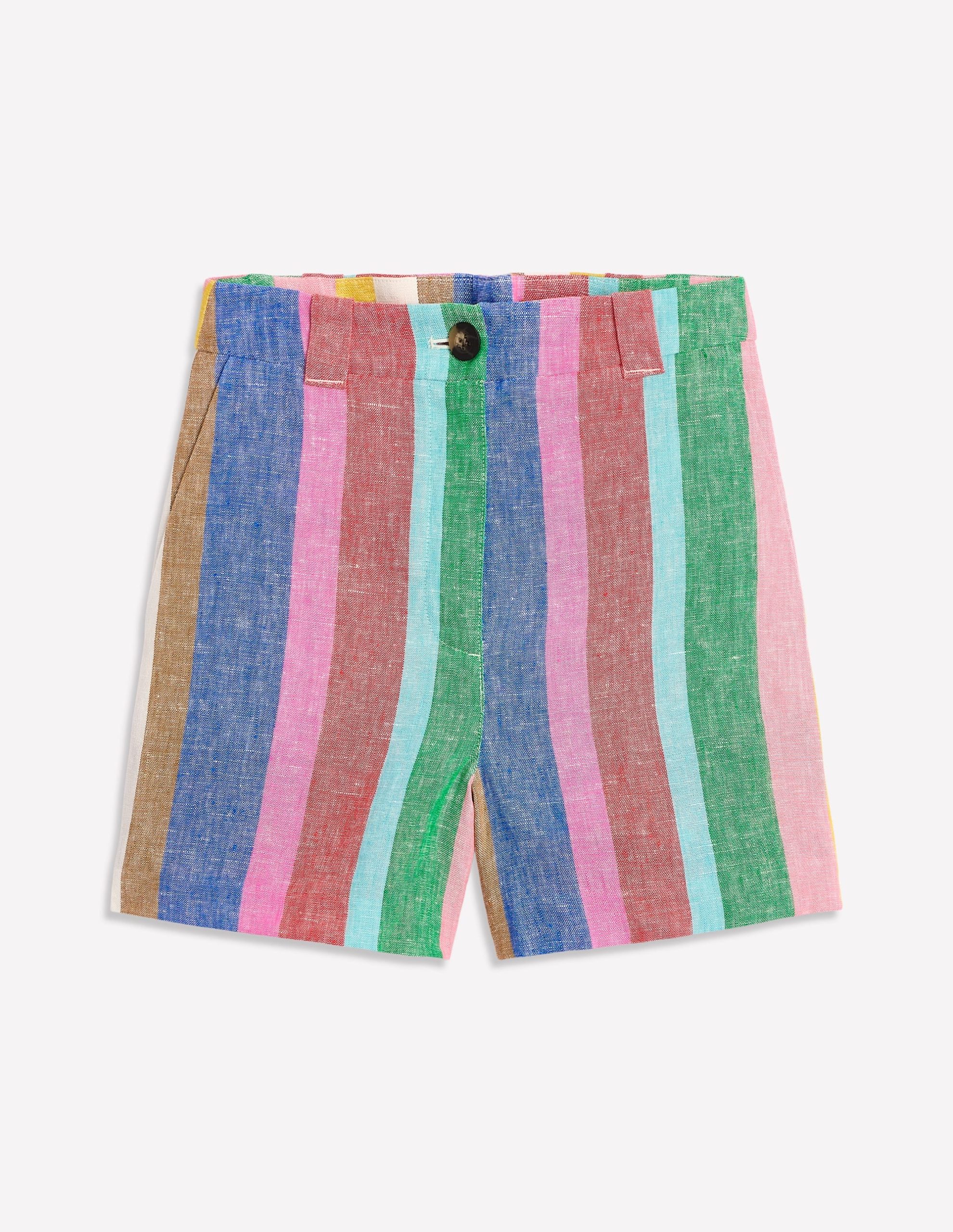 Westbourne Linen Shorts-Bright Rainbow Stripe - Image 6