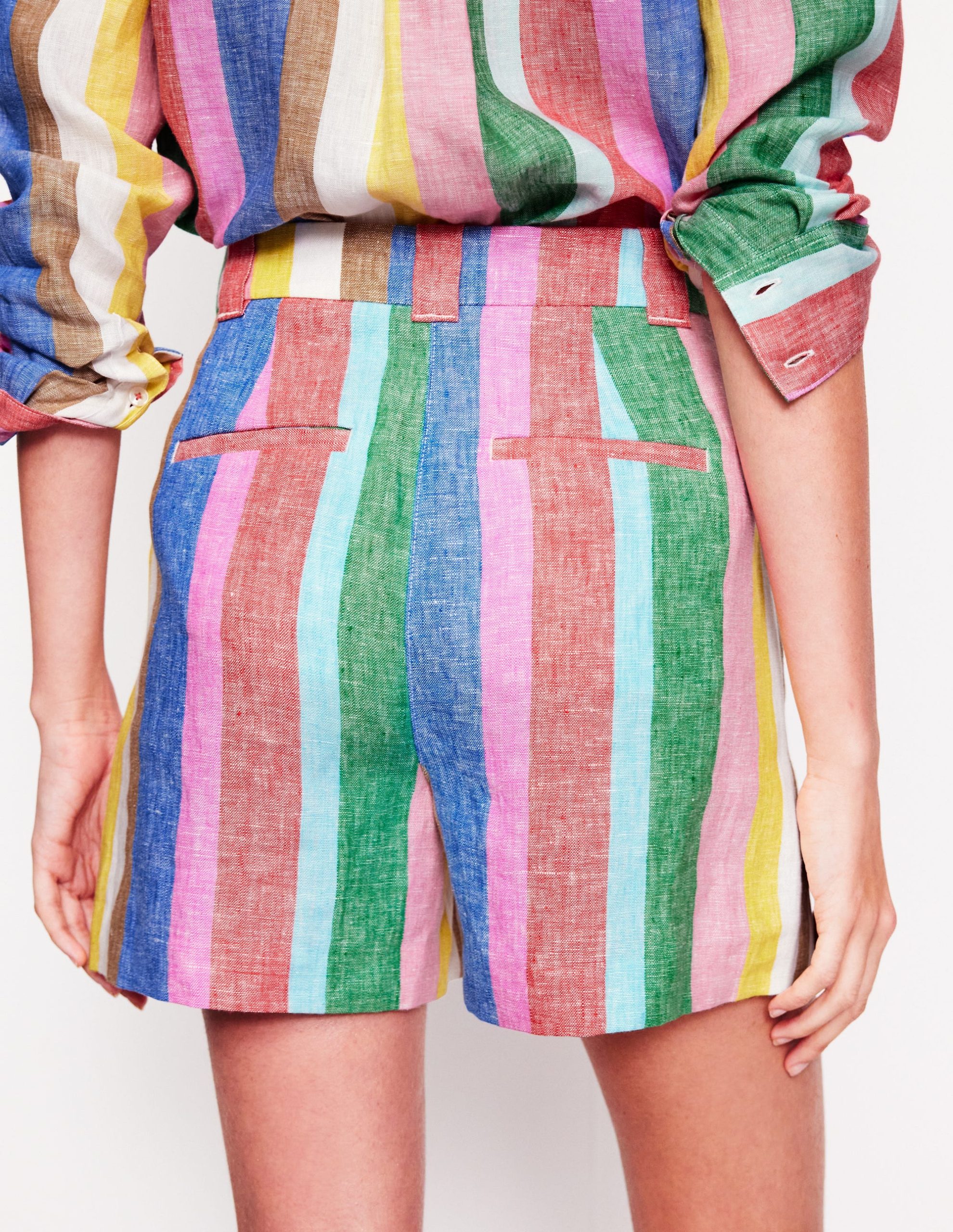 Westbourne Linen Shorts-Bright Rainbow Stripe - Image 3