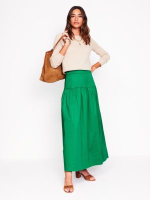 Yoke Detail Maxi Skirt-Rich Emerald