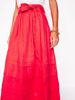 Pintuck Linen Midi Skirt-Strawberry Tart Red