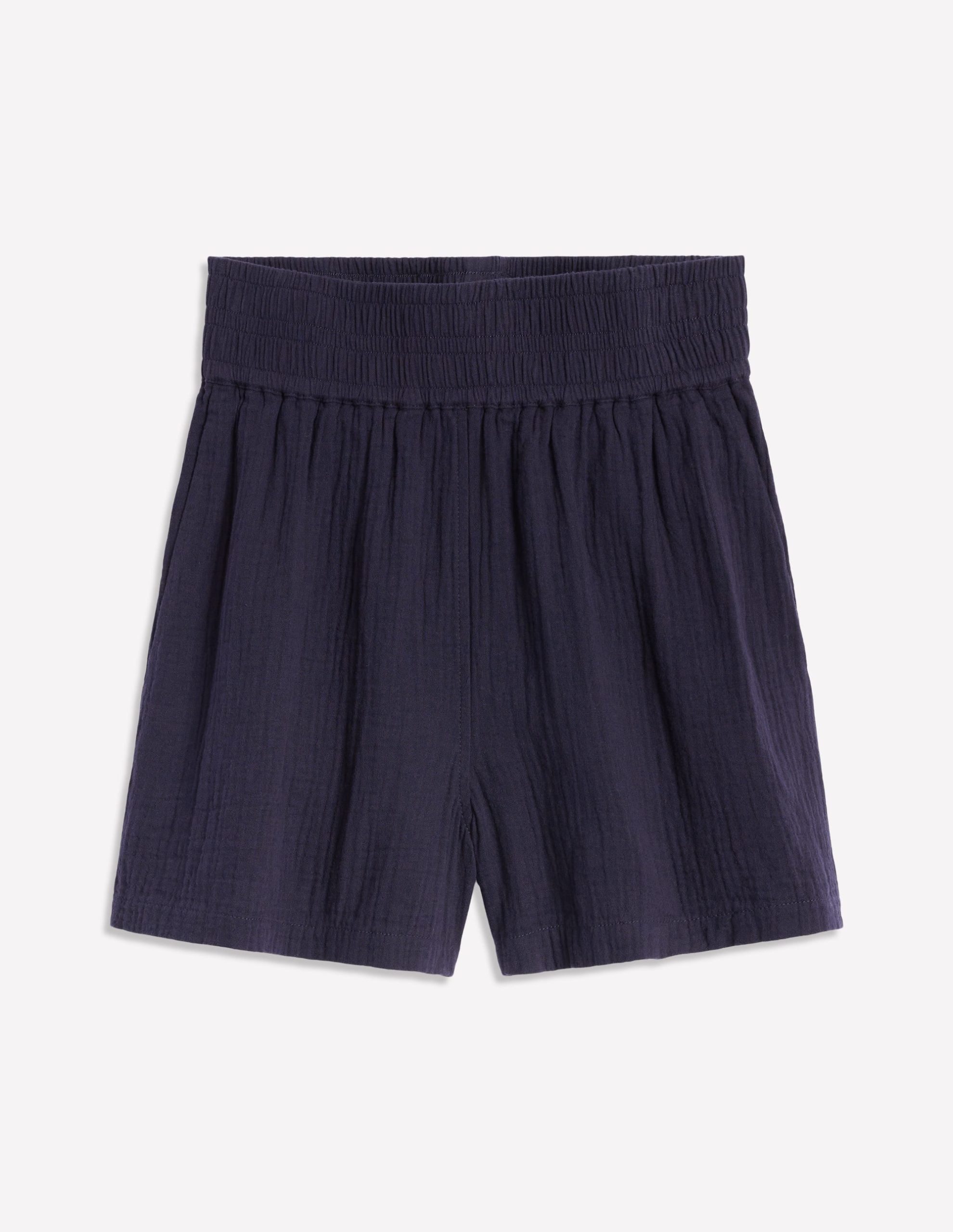 Smocked Double Cloth Shorts-Navy - Image 5