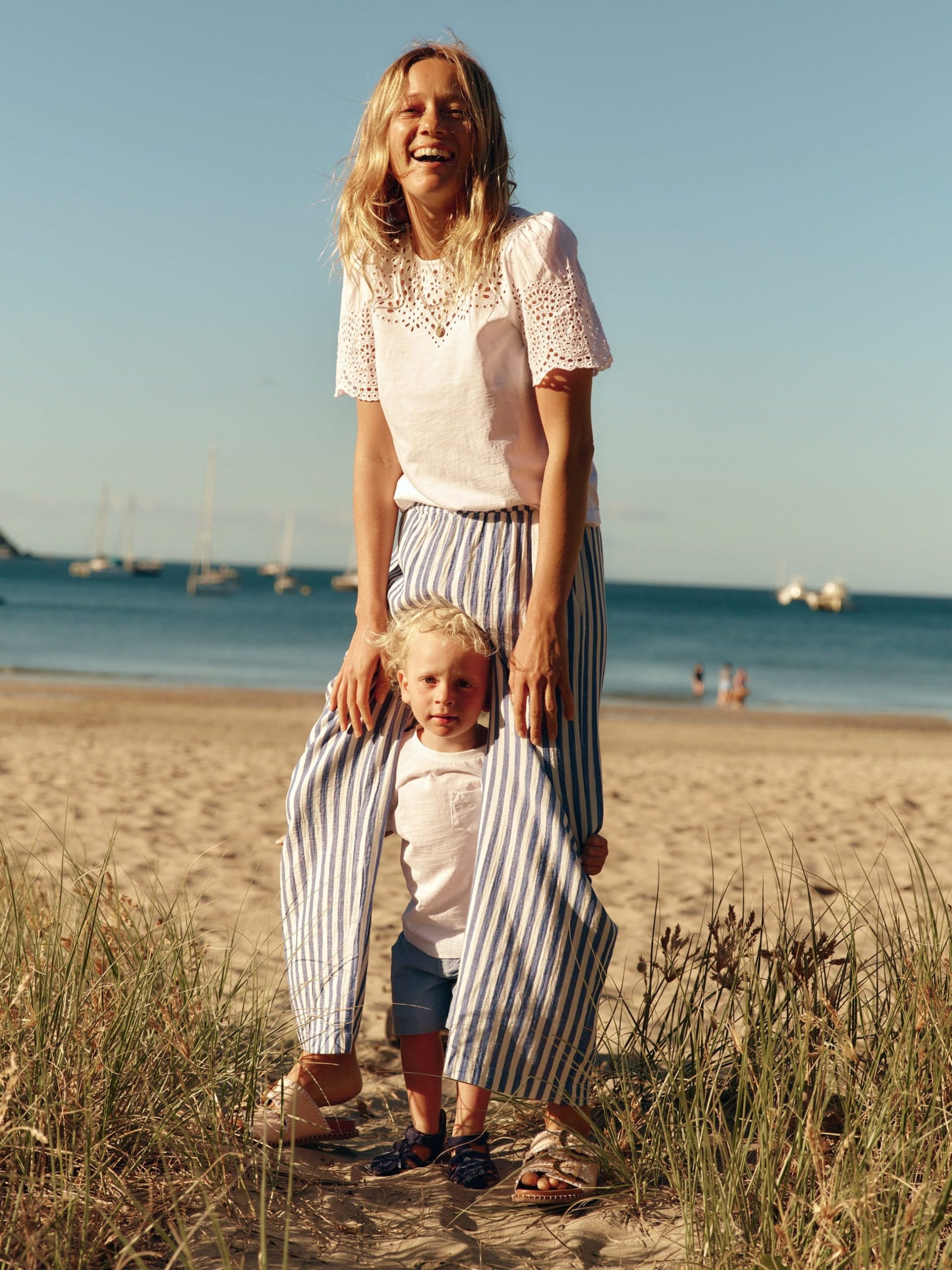 Cropped Double Cloth Pants-Bright Blue Stripe - Image 6