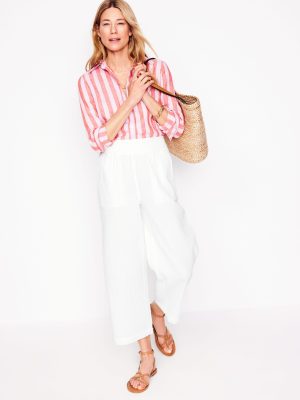 Cropped Double Cloth Pants-White