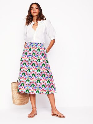 Hattie Poplin Midi Skirt-Multi. Decorative Dandelion