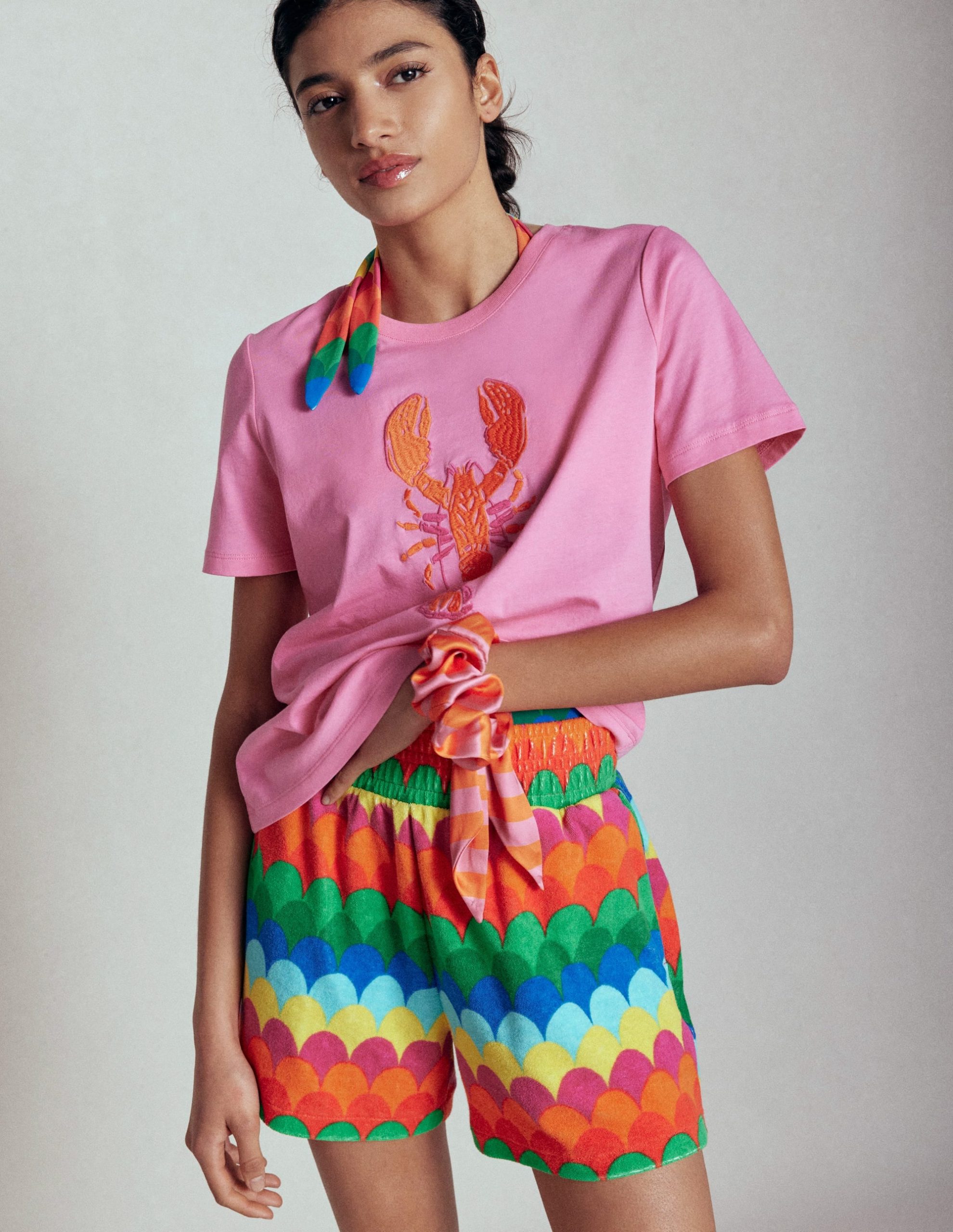 Smocked Towelling Short-Multi. Scallop Stripe - Image 3