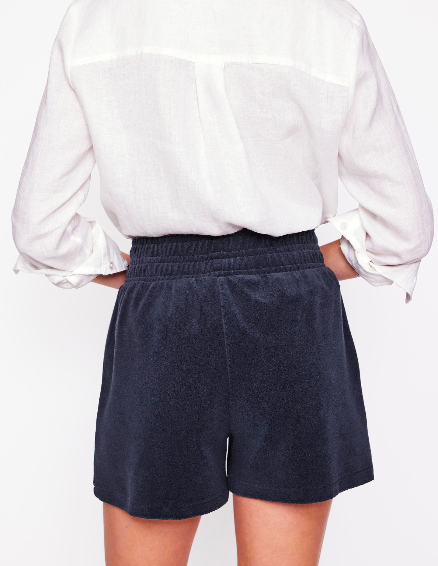Smocked Towelling Short-Navy - Image 3