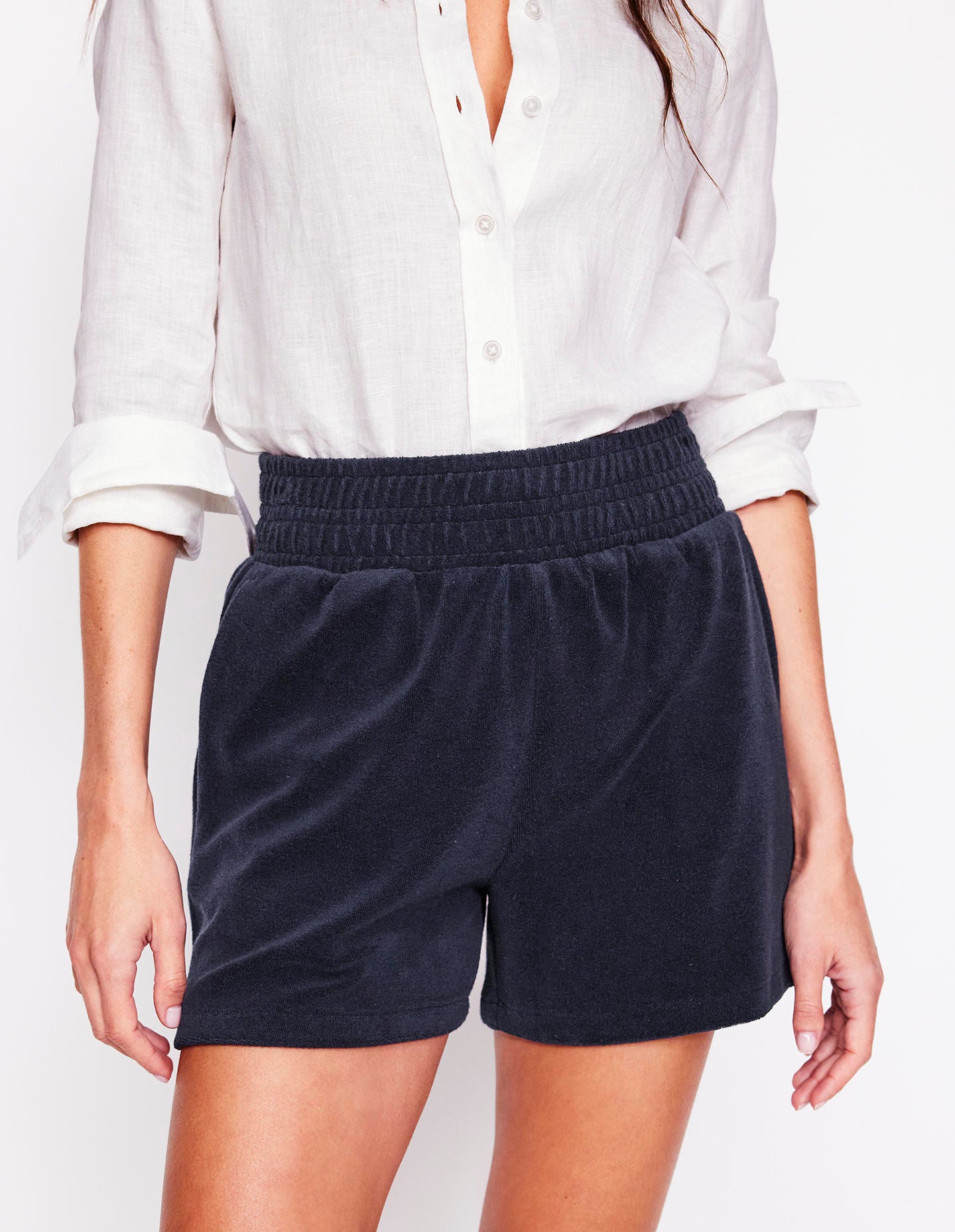 Smocked Towelling Short-Navy - Image 4