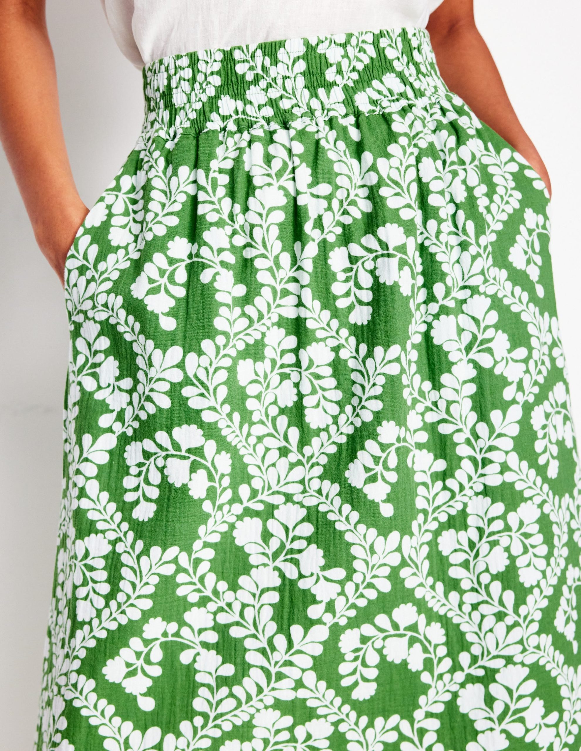 Double Cloth Smocked Skirt-Paradise Green.Vine Silhouette - Image 2