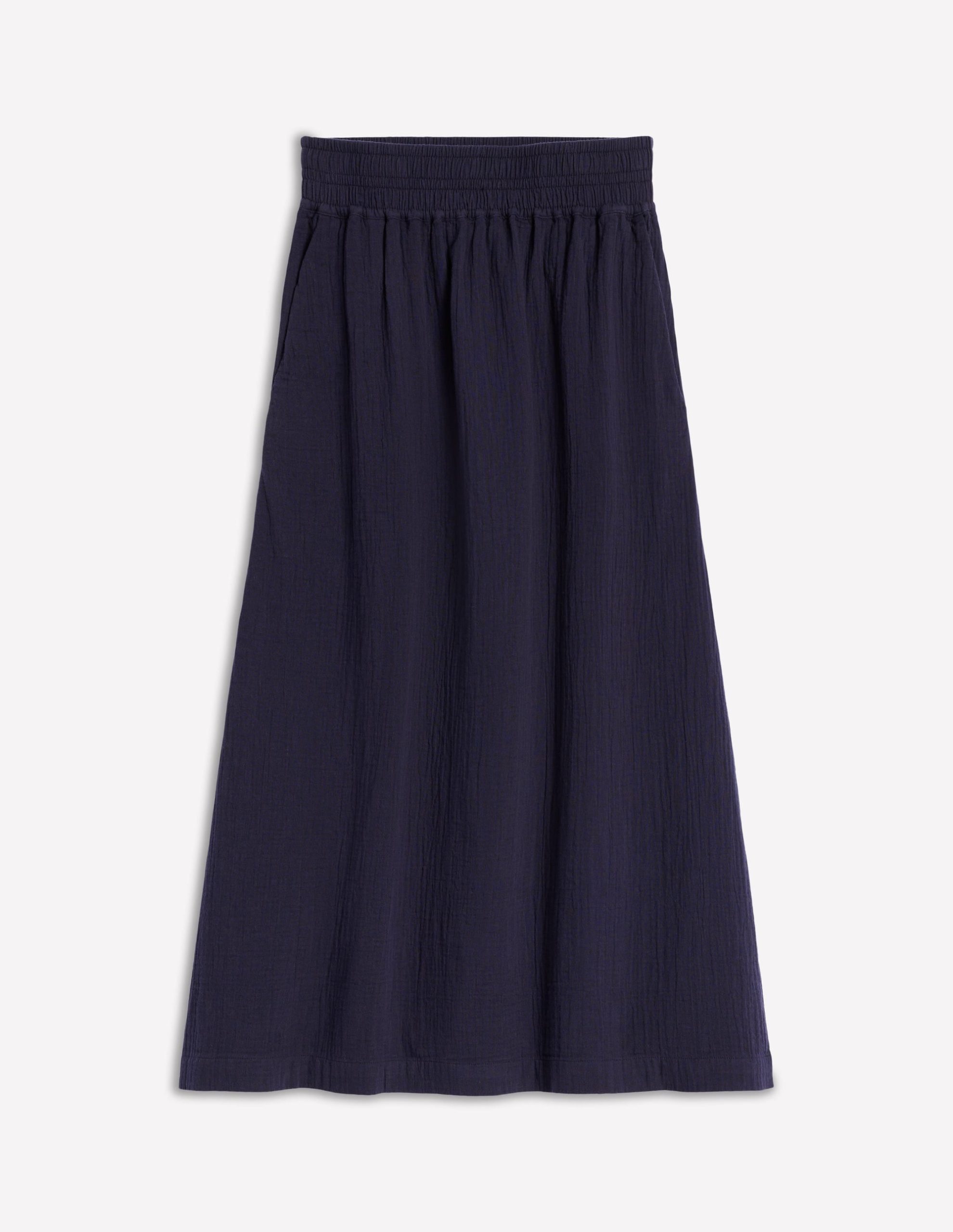 Double Cloth Smocked Skirt-Navy - Image 5