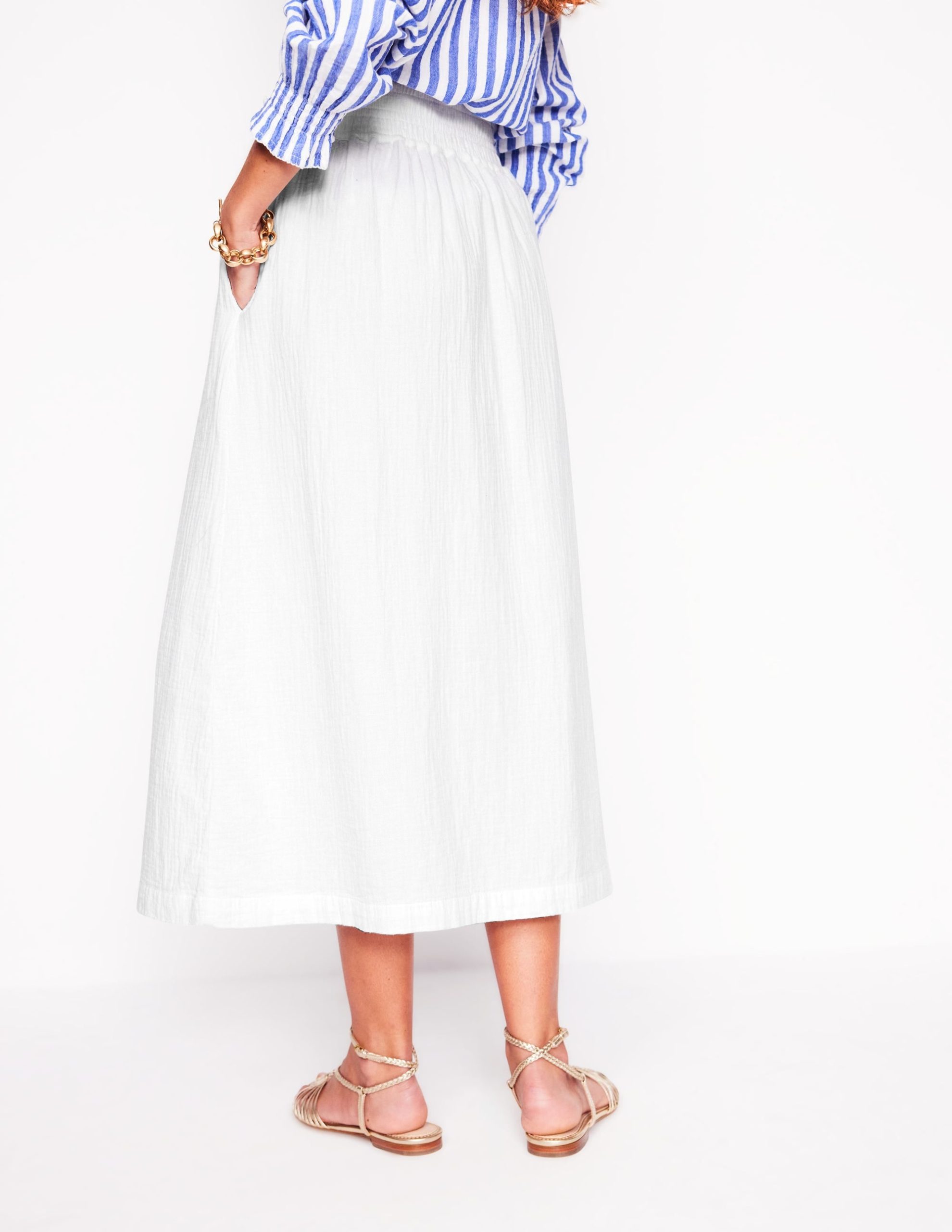 Double Cloth Smocked Skirt-White - Image 3