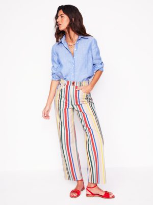 High Rise Stripe Crop Jeans-Green and Pink Rainbow Stripe
