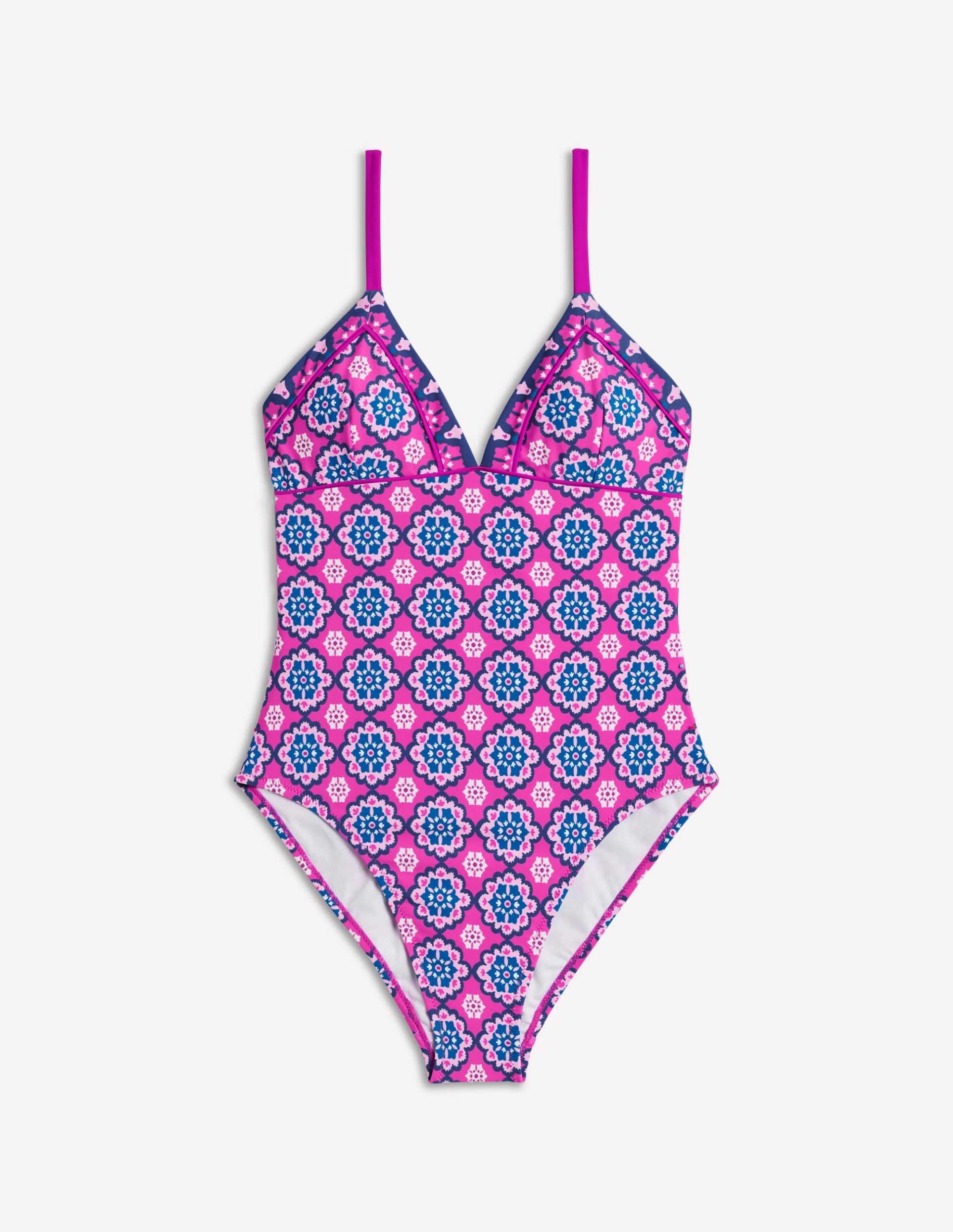 Kasos String V Neck Swimsuit-Cosmos Pink. Geo - Image 7