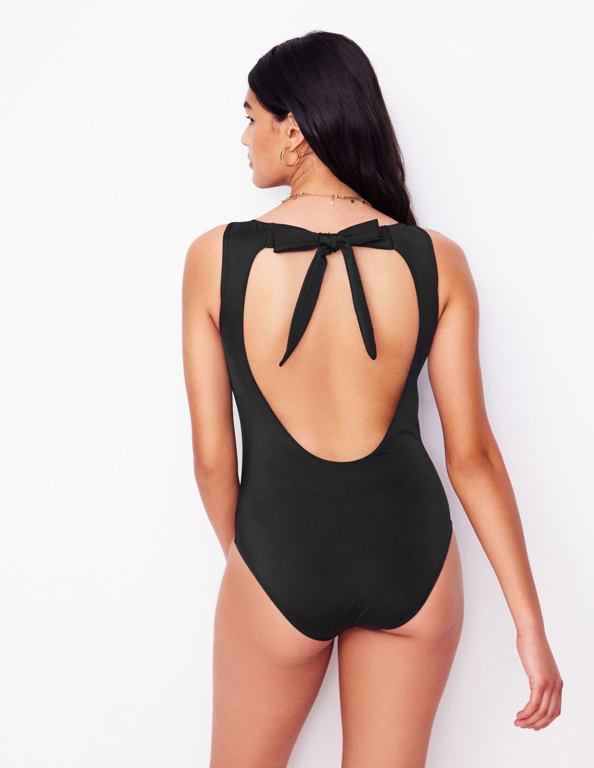 Slash Neck Tie Swimsuit-Black - Image 7