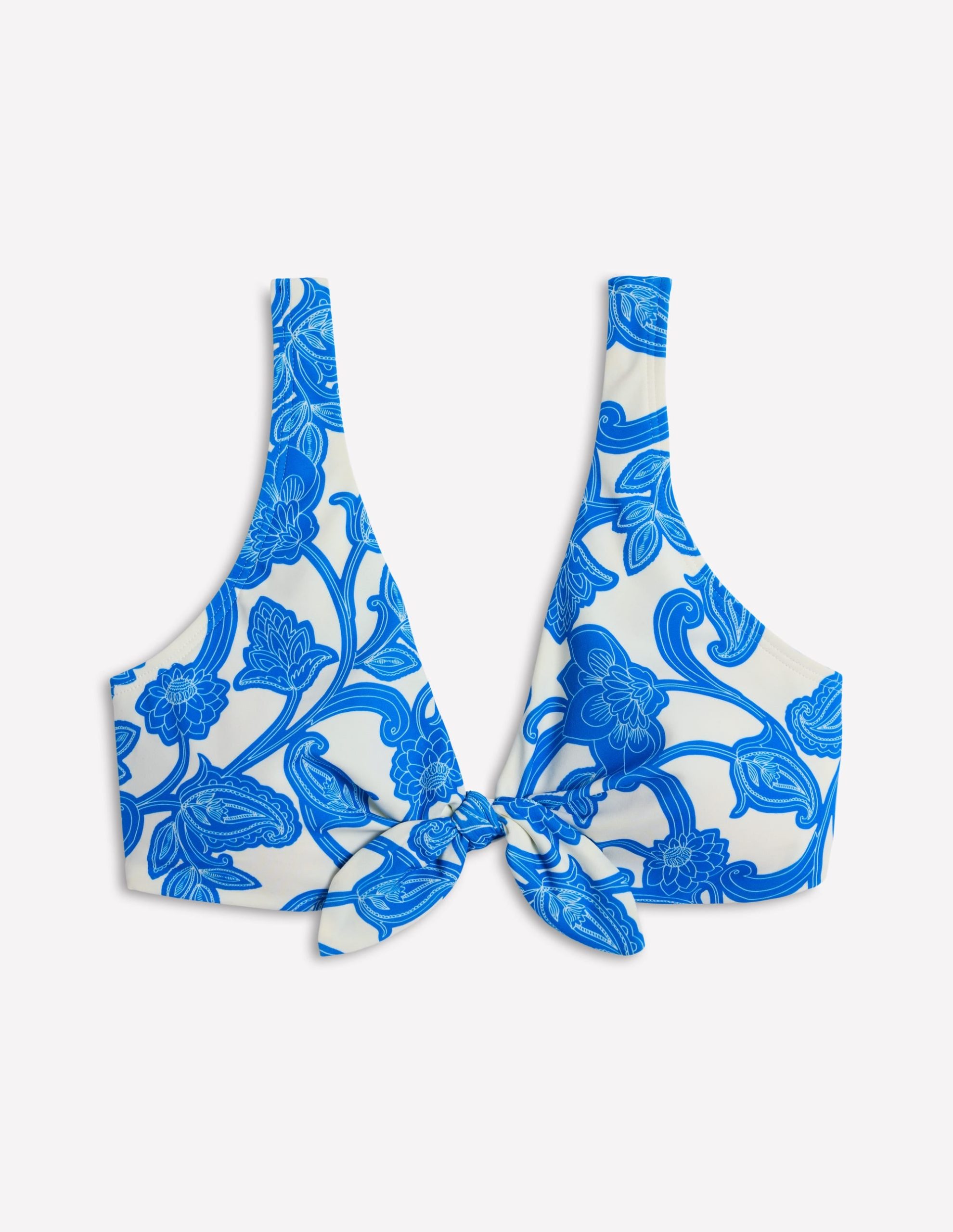 Tie Front Bikini Top-Cerulean Blue. Paisley Whirl - Image 7