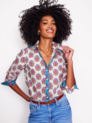 Sienna Cotton Shirt-Ivory. Wildflower Stamp