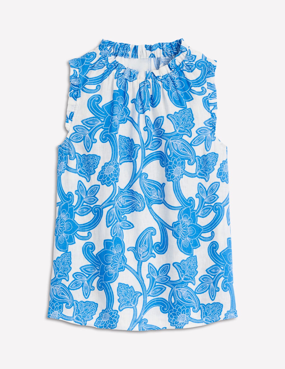 Sophie Ruffle Linen Top-Cerulean Blue. Paisley Whirl - Image 7