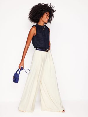 Sophie Ruffle Linen Top-Navy