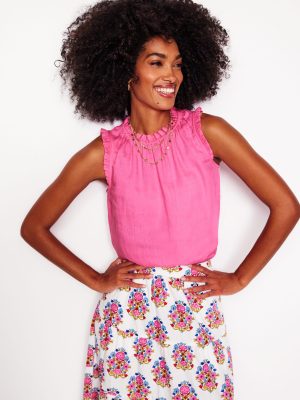 Sophie Ruffle Linen Top-Pink Rose