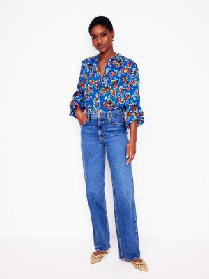 Ara Long Sleeve Top-Gallery Blue. Abstract Posy