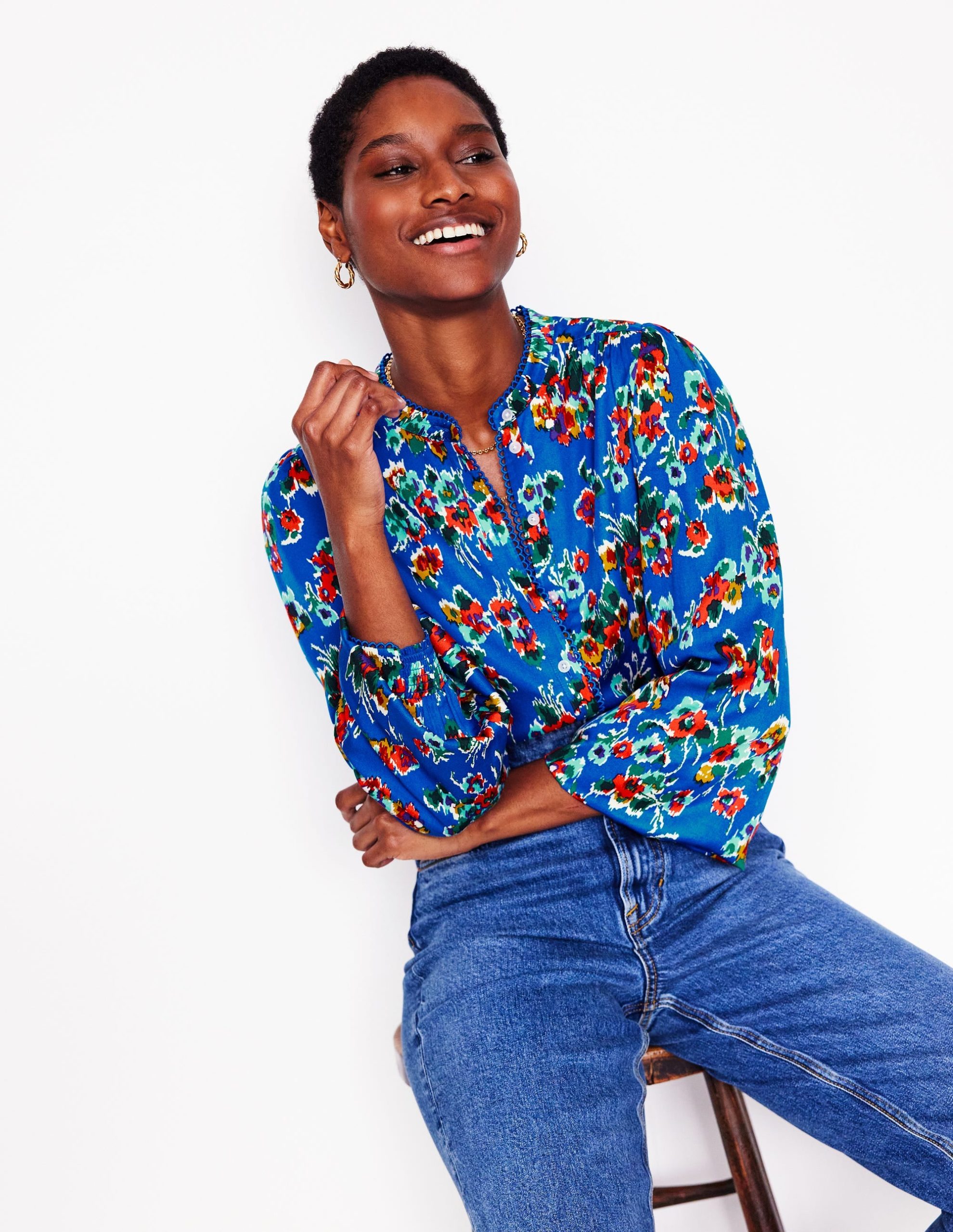 Ara Long Sleeve Top-Gallery Blue. Abstract Posy - Image 5