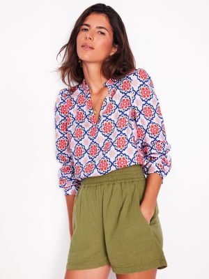 Grace Linen Top-Ivory. Bloom Geo