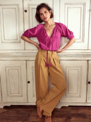 Trim Insert Double Cloth Top-Fuschia