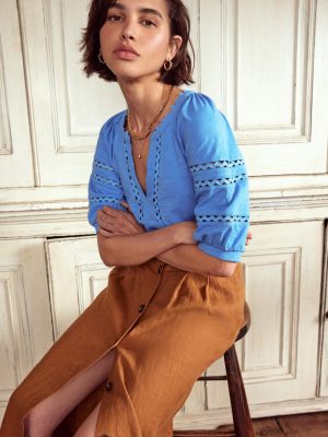 Maisy Rikrak Trim Top-Ocean Blue