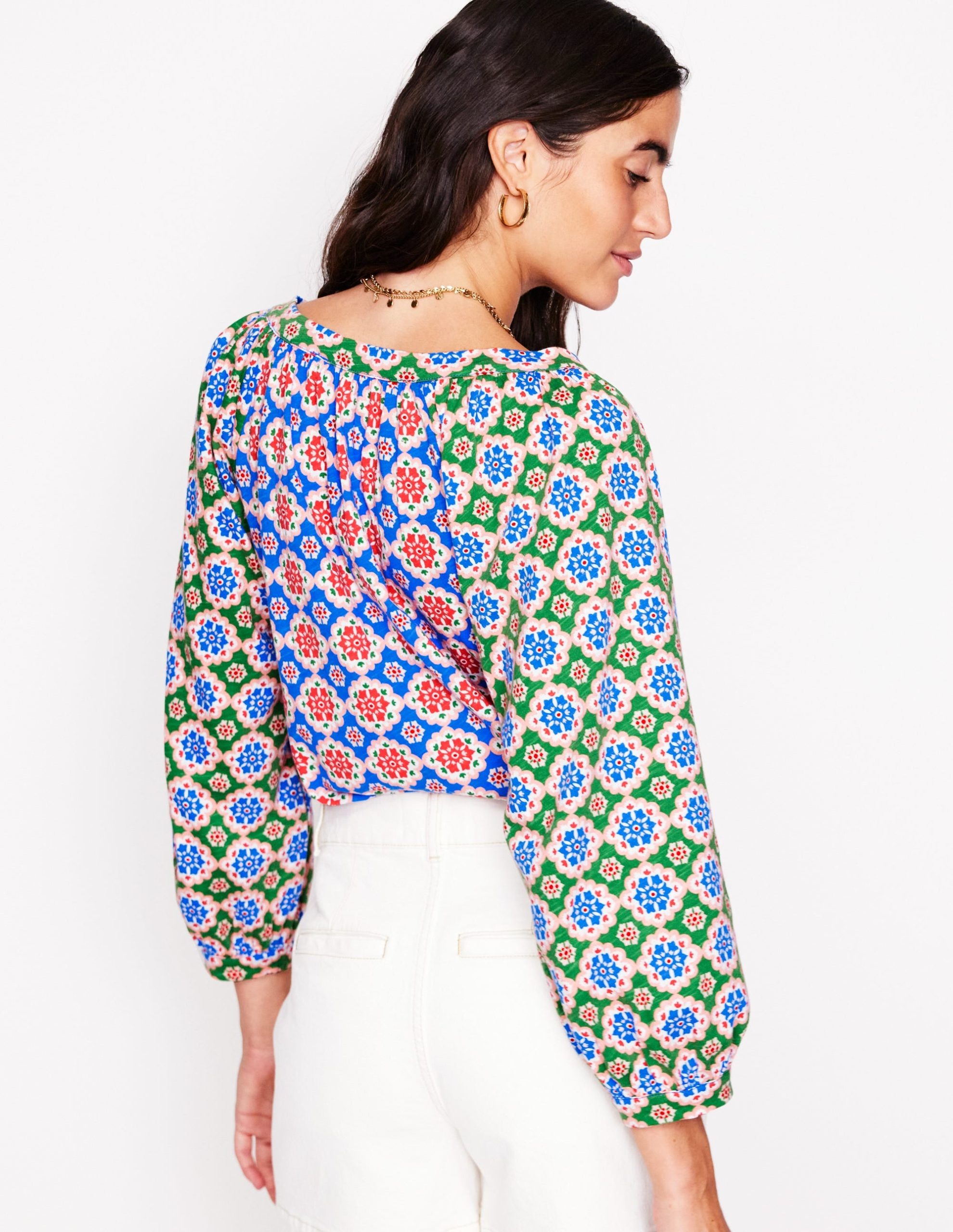 Blouson Sleeve Raglan Top-Bloom Geo - Image 7