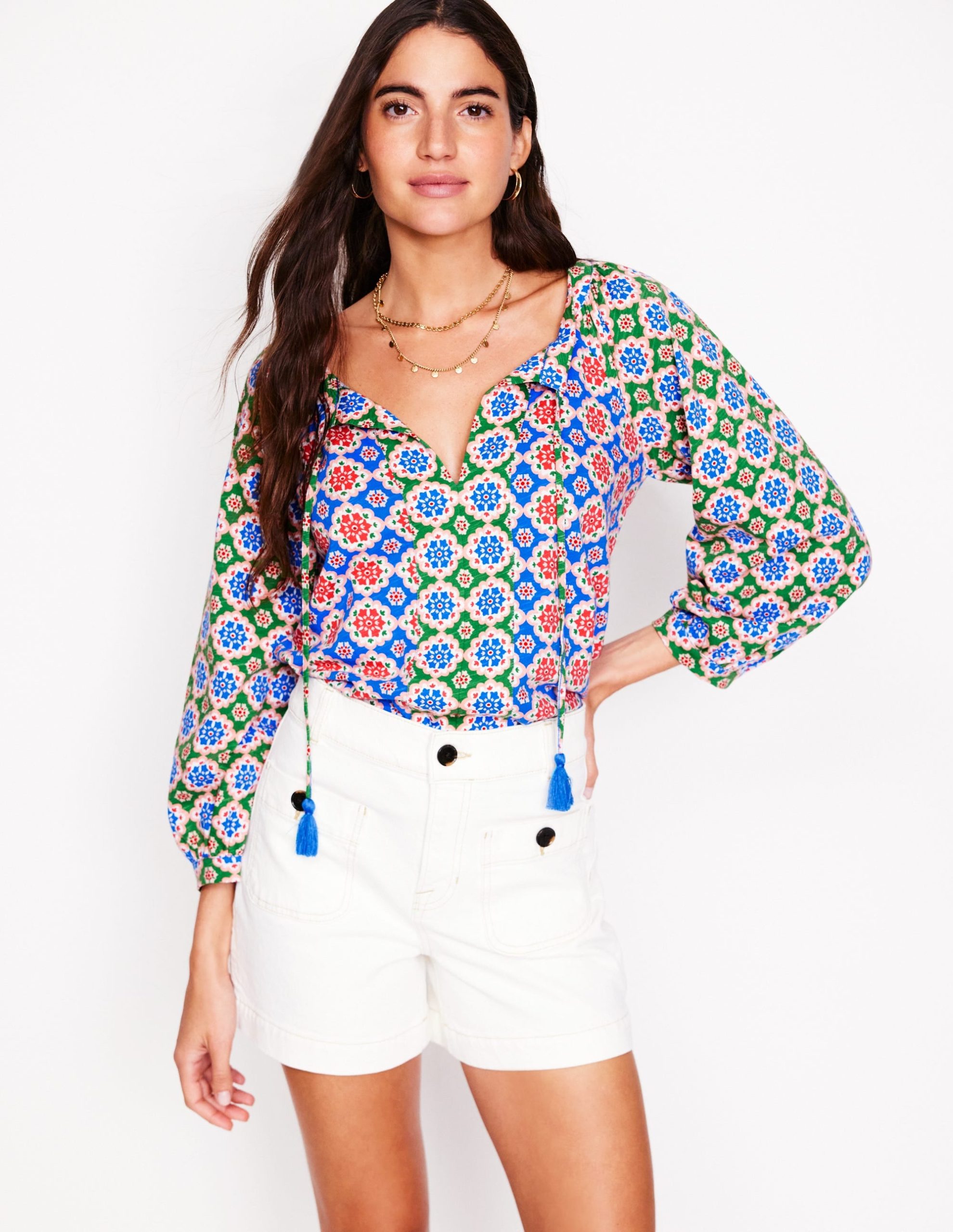 Blouson Sleeve Raglan Top-Bloom Geo - Image 8