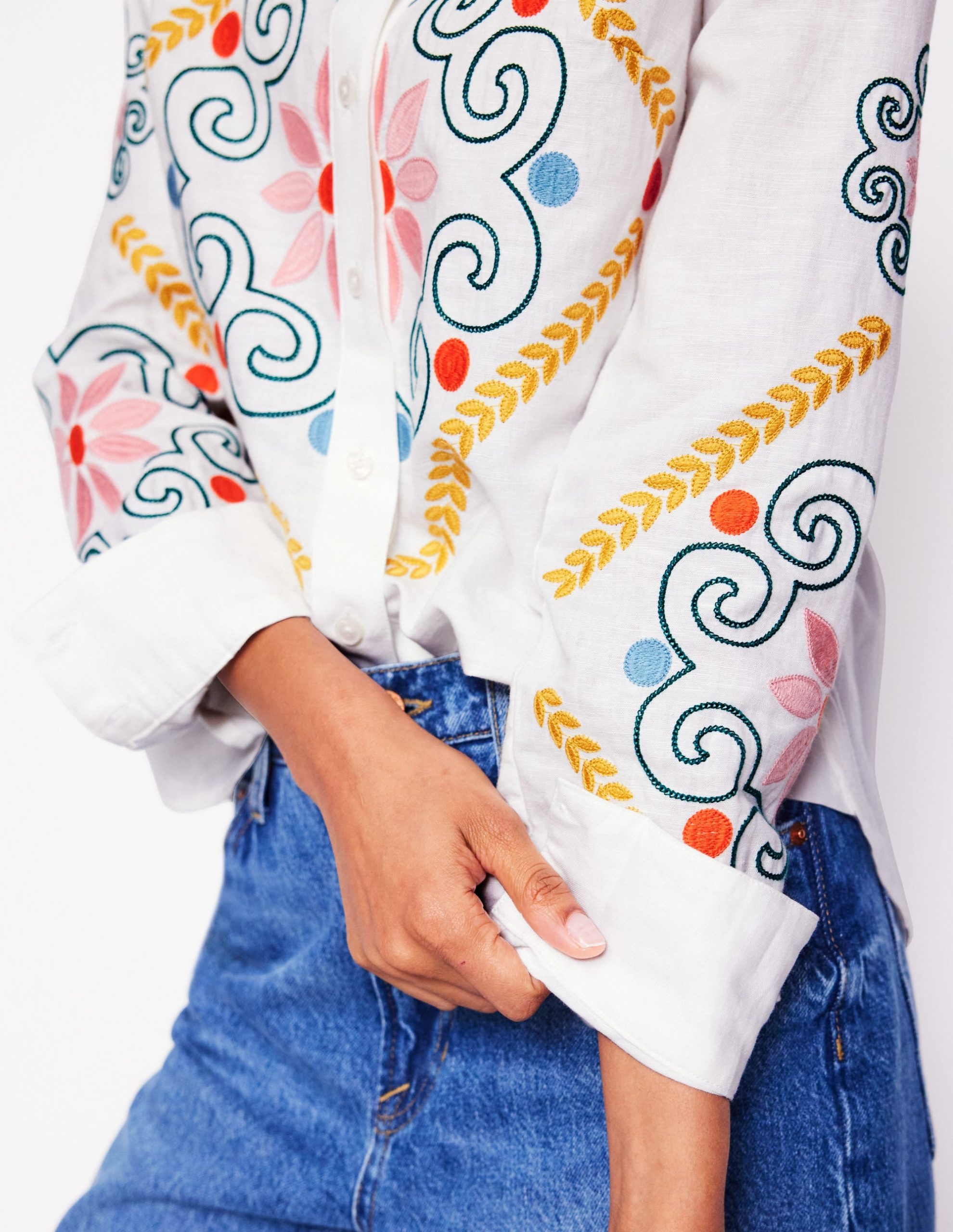 Sienna Embroidered Linen Shirt-White - Image 4