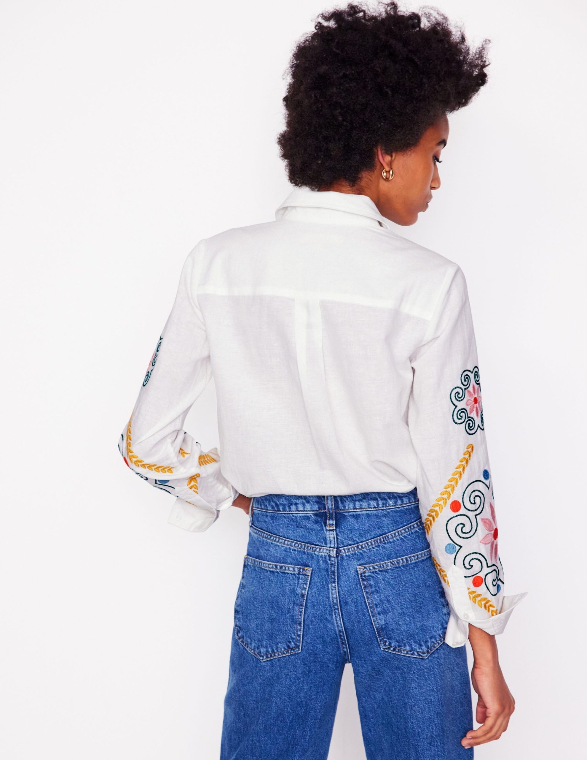 Sienna Embroidered Linen Shirt-White - Image 5