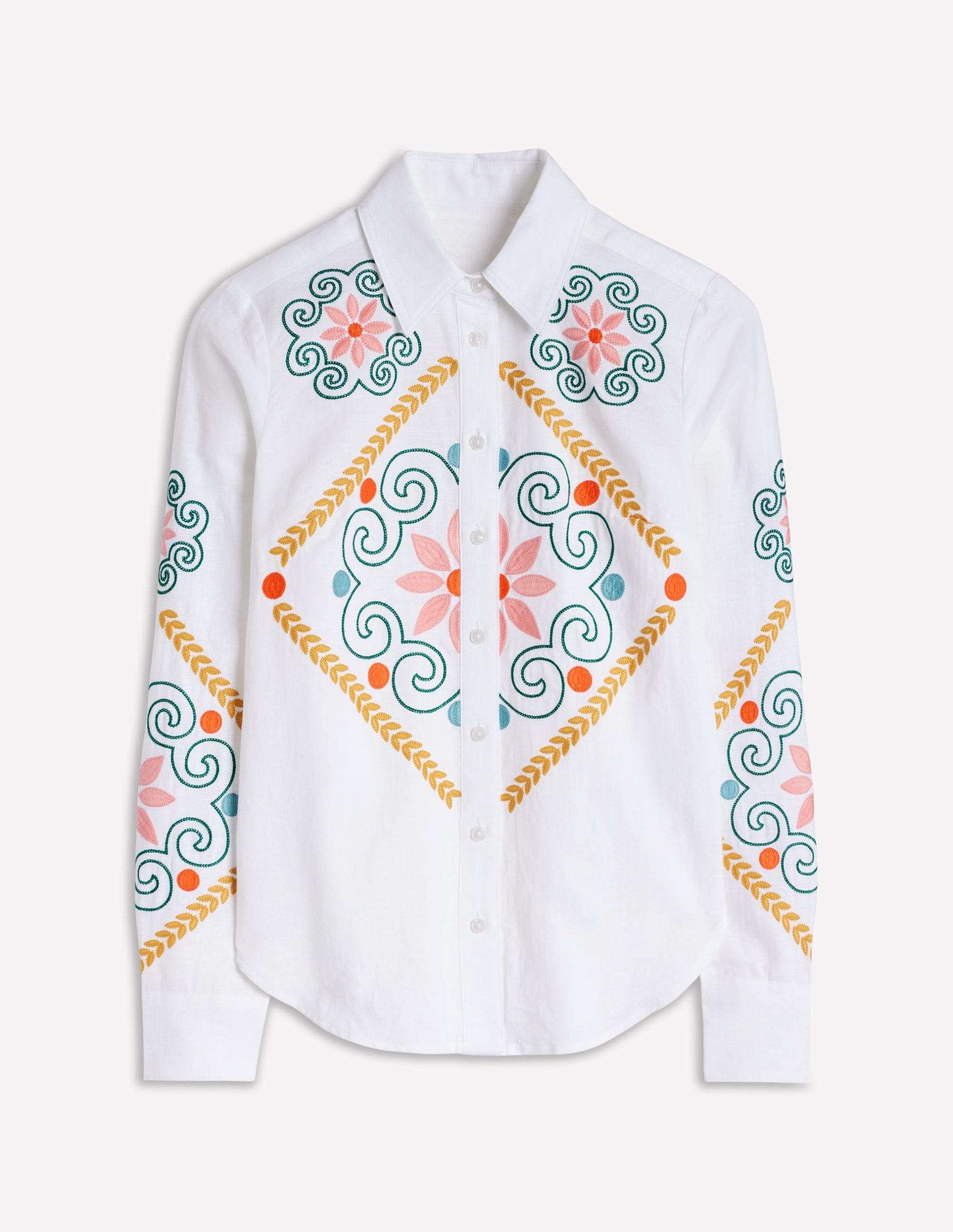 Sienna Embroidered Linen Shirt-White - Image 8