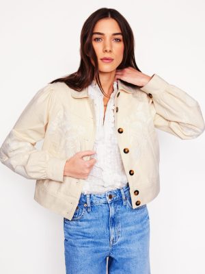 Collared Embroidered Jacket-Ivory. Embroidery