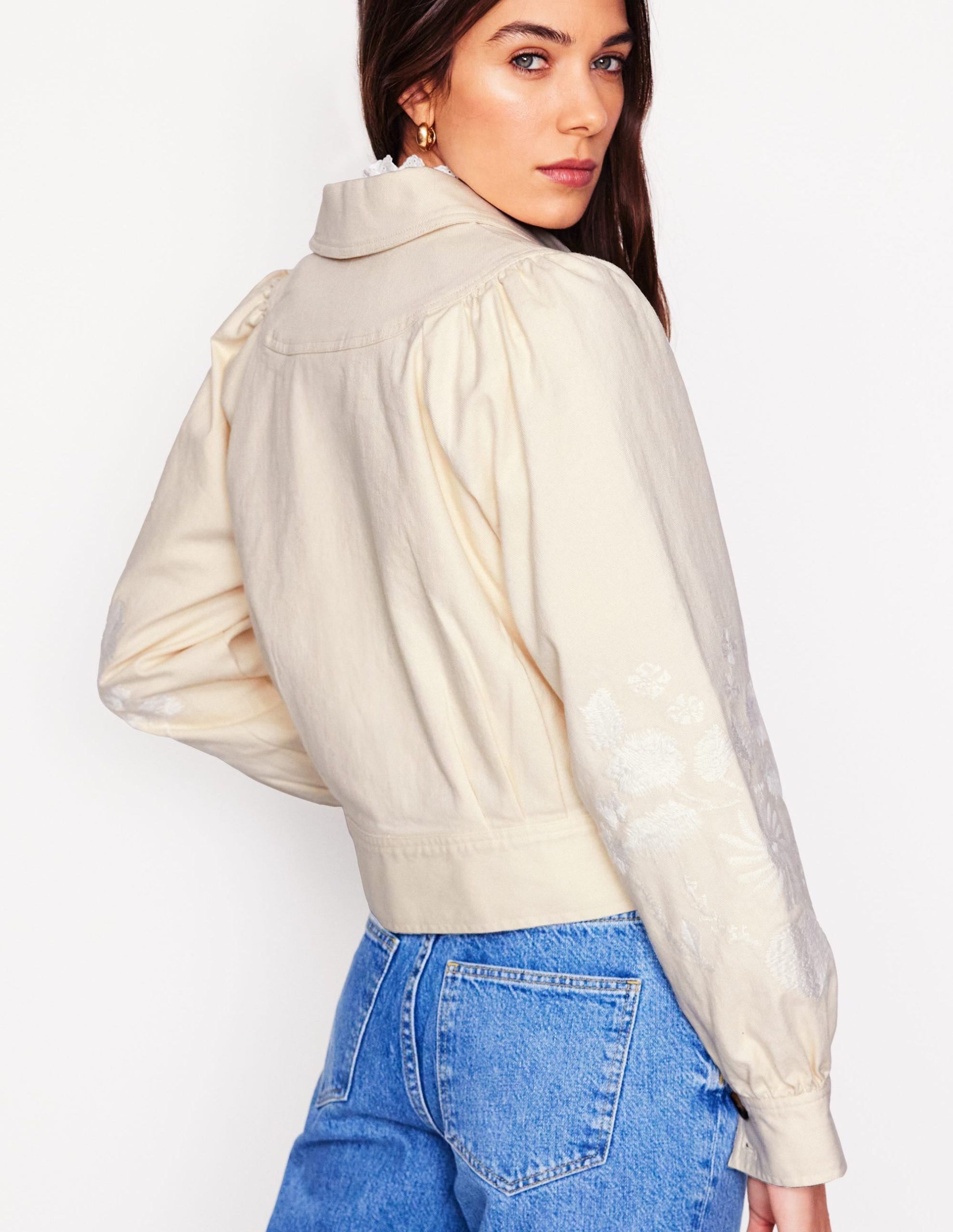 Collared Embroidered Jacket-Ivory. Embroidery - Image 4