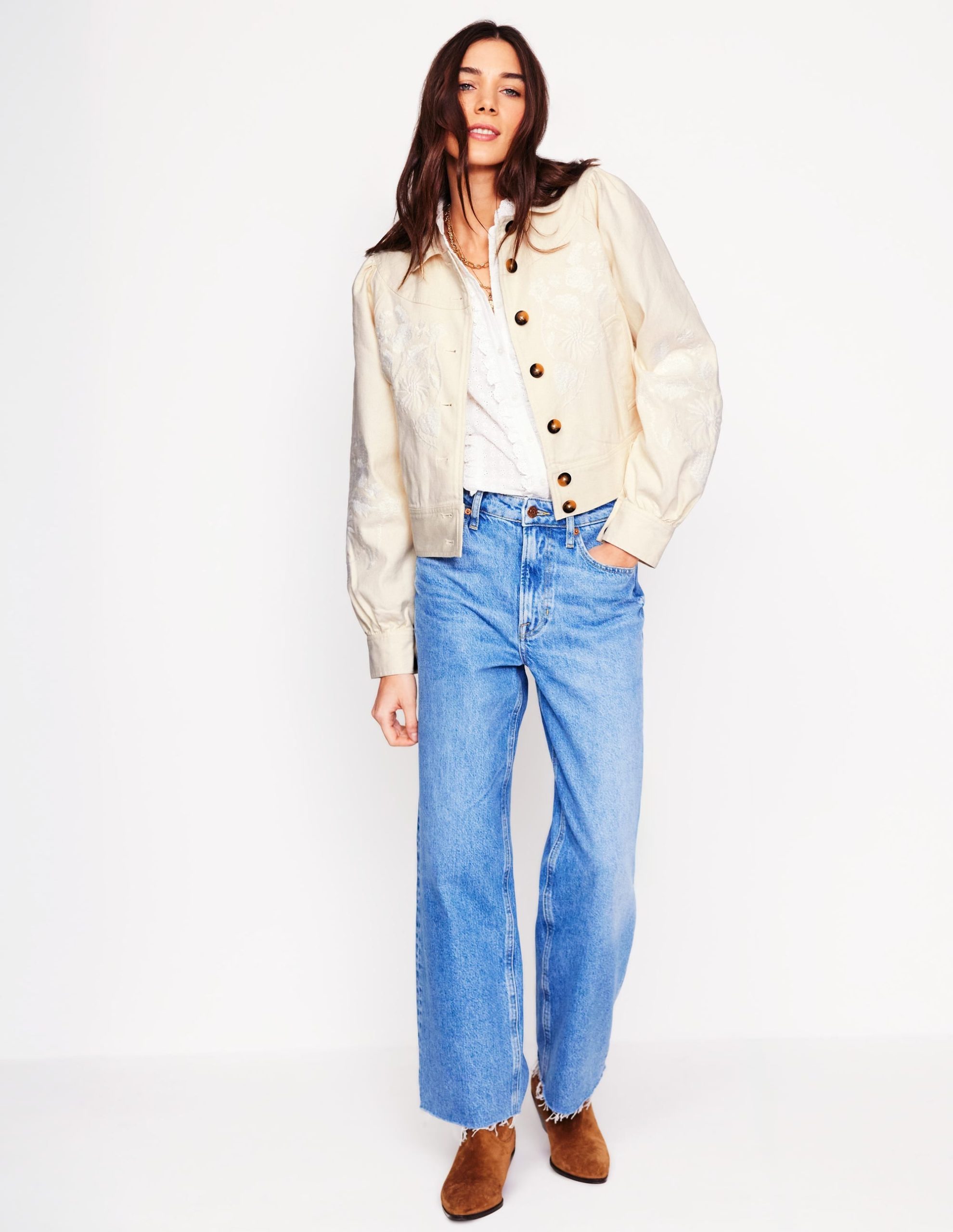 Collared Embroidered Jacket-Ivory. Embroidery - Image 5