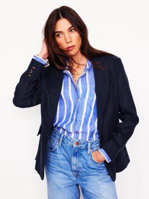 Stamford Linen Blazer-Navyy