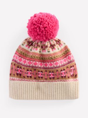 Edie Fair Isle Beanie-Pink