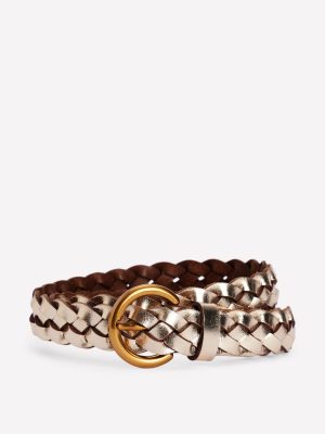 Skinny Plaited Belt-Gold
