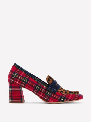 Sol Block Heeled Penny Loafers-Tartan Check