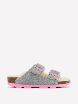 Double Strap Buckle Slipper-Grey