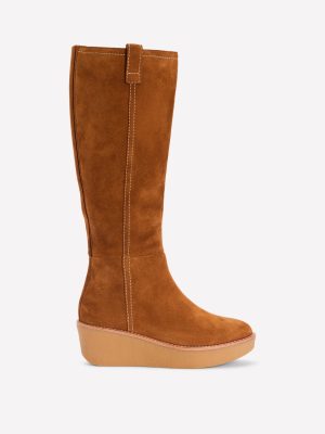 Knee High Wedge Boots-Tan