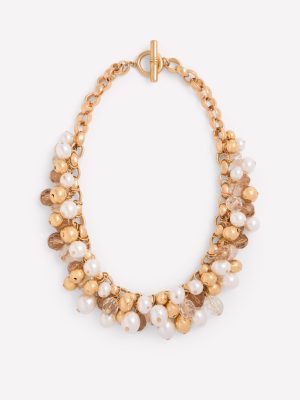 Beaded Jewel Necklace-Gold Colour/Faux Pearl