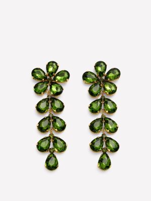 Statement Jewel Drop Earrings-Green