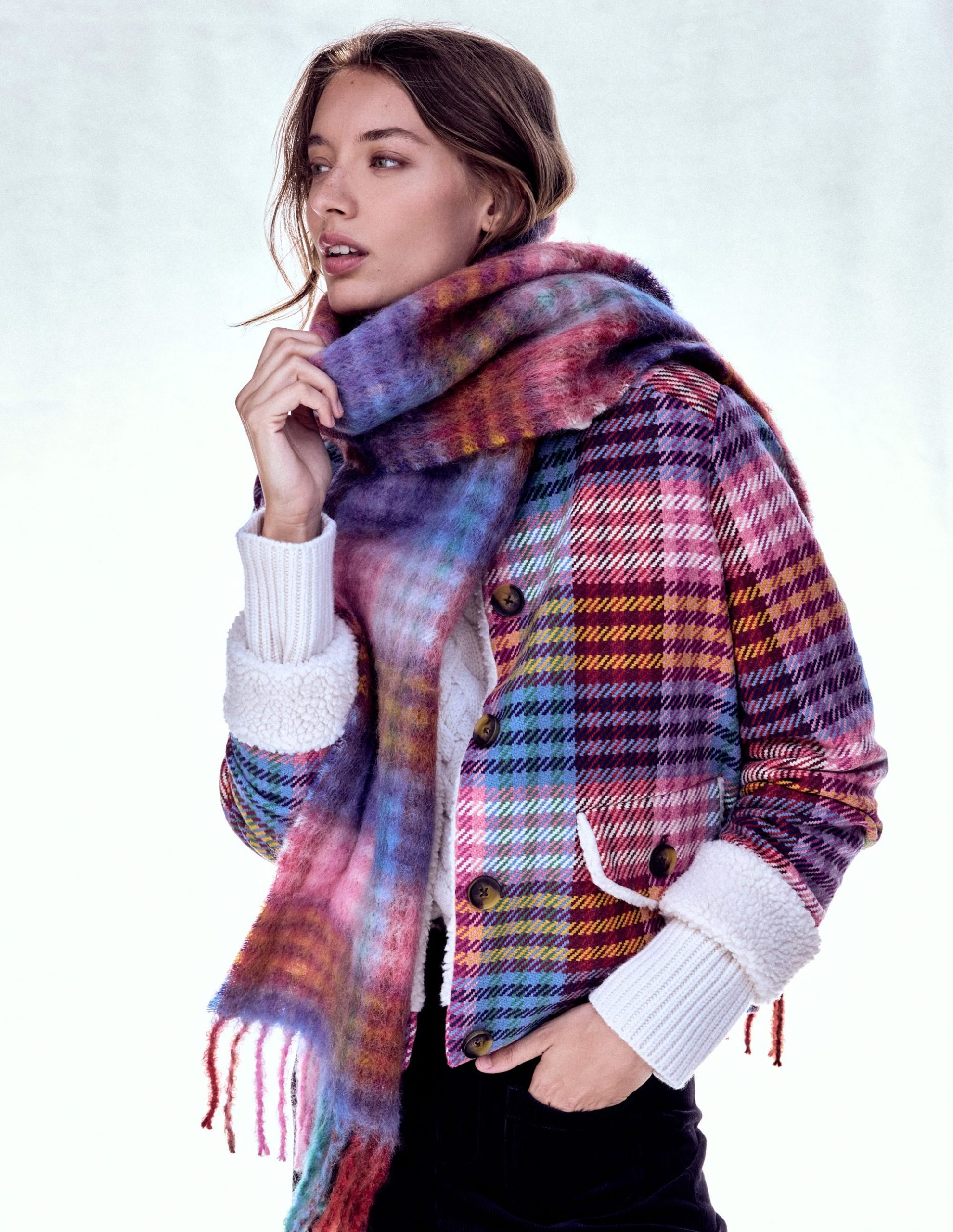 Mohair Woven Scarf-Multi Check - Image 4