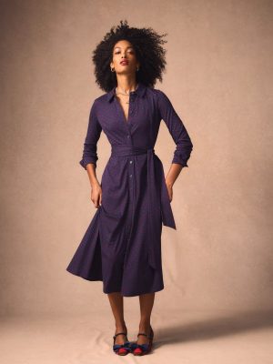 Marcia Jersey Shirt Dress-French Navy. Painted Dot